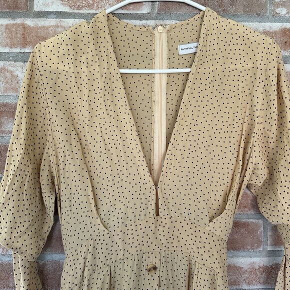 Faithfull The Brand Birgit Mini Dress Tie Back Size Medium 6 Beige Polka Dot - Picture 4 of 12